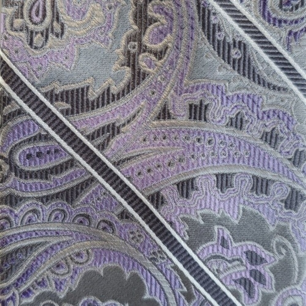 PRONTO UOMO COUTURE PURPLE GRAY SILK PAISLEY EXTRA LONG TIE 3.25 BY 63" LONG